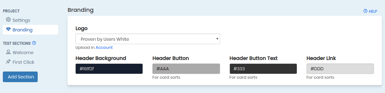 Screenshot of branding settings