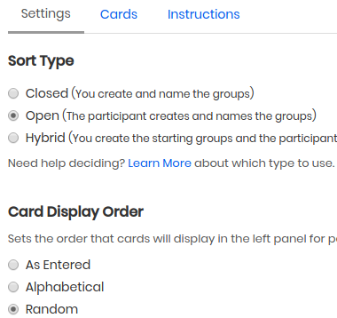setting up a card sort in proven by users