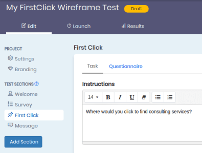 creating a first click test.screenshot from proven by users
