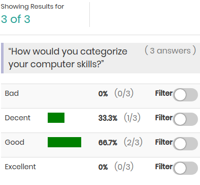 survey analysis and filtering in proven by users